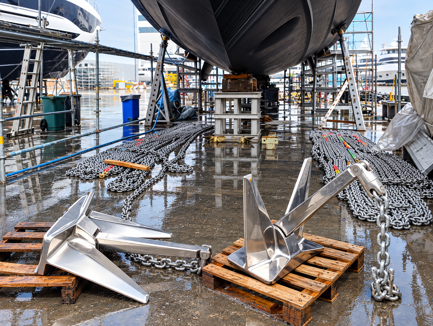 Yacht anchor system maintenance close-up