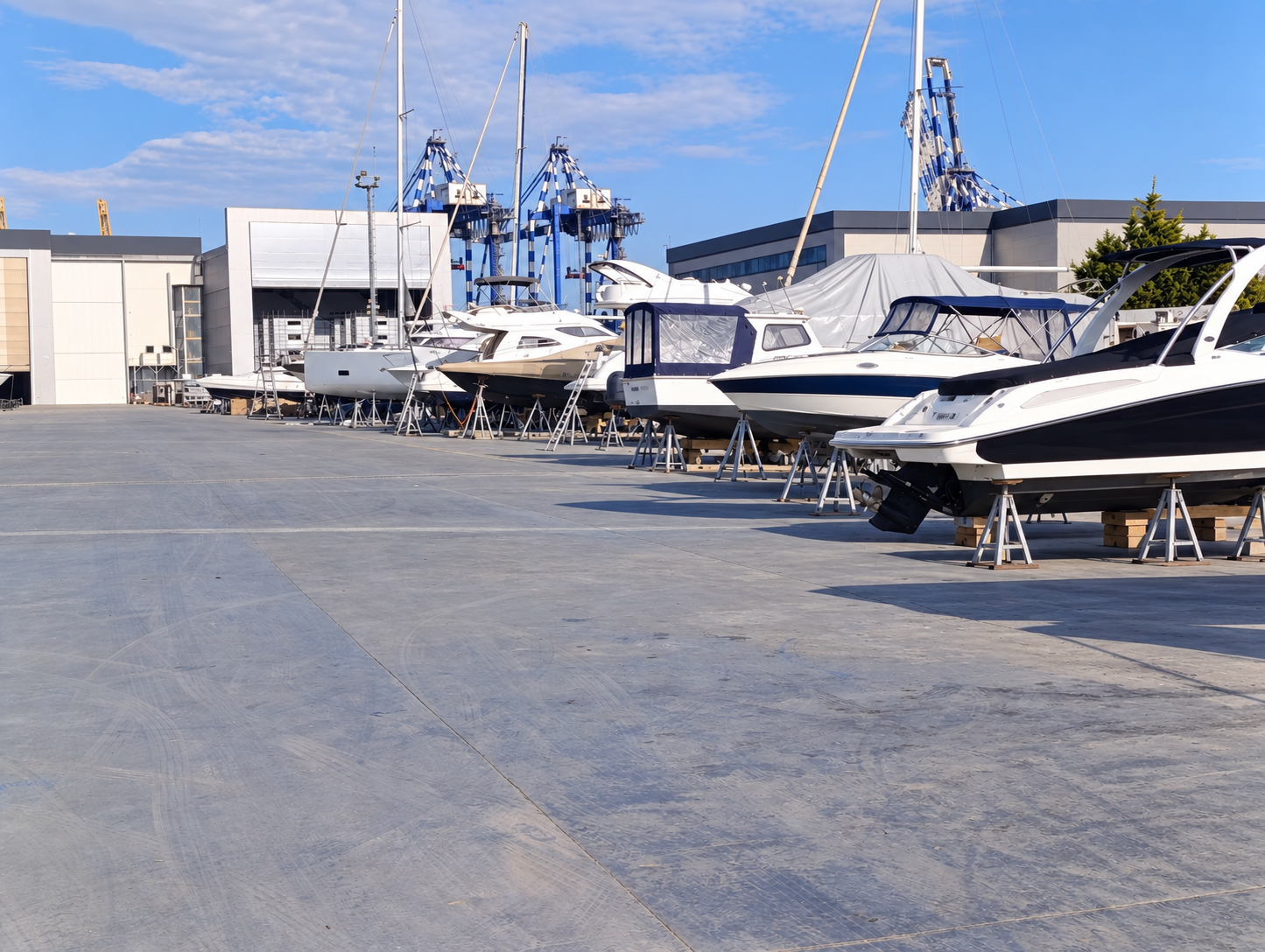 Yacht repair yard service aisle
