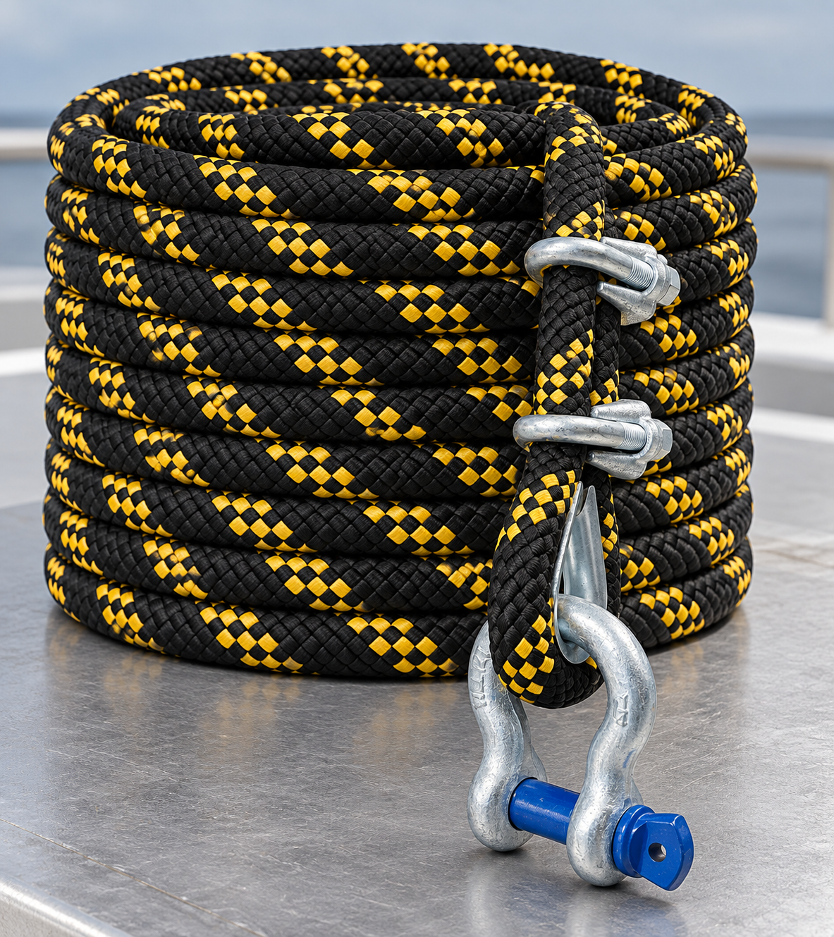 Custom black and yellow marine rope assembly