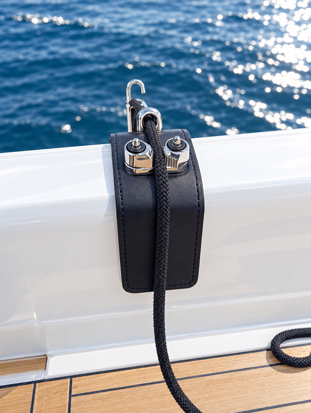 Custom yacht fender hanger installed onboard