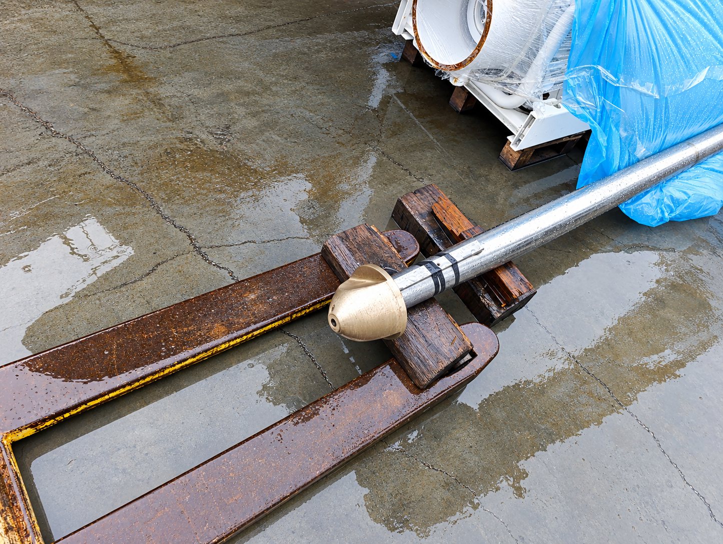Removed yacht propeller shaft inspection