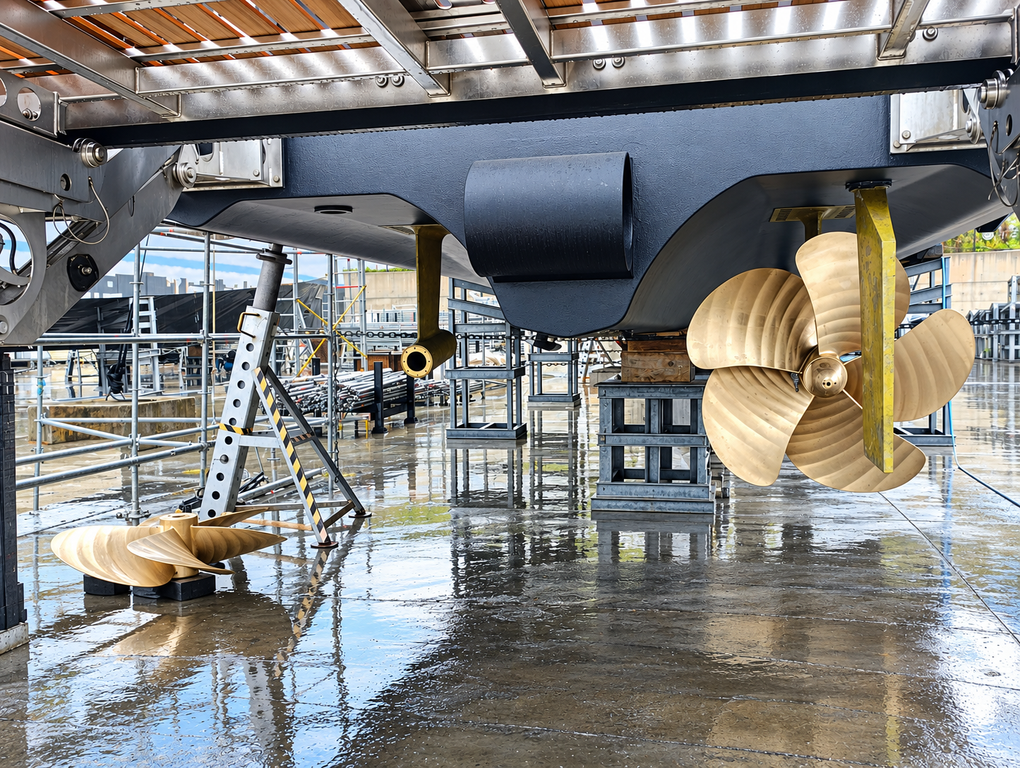 Twin yacht propellers and shaft maintenance