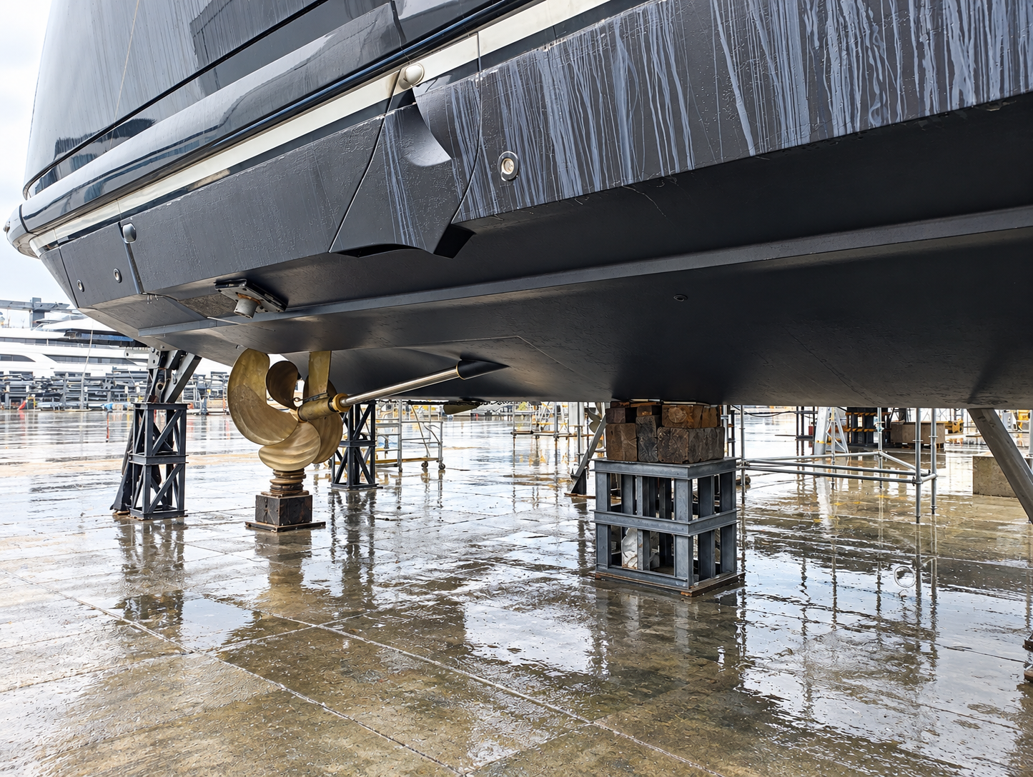Superyacht underwater hull shaft line maintenance