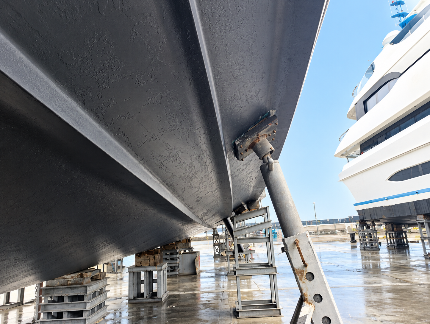 Yacht underwater hull support inspection